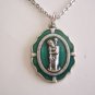 Decorative Silver Plated Green Enamel St. Christopher Stainless Steel Necklace
