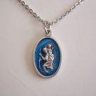 Oxidized Silver Plated Blue Enamel St. Christopher Stainless Steel Necklace