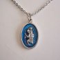 Oxidized Silver Plated Blue Enamel St. Christopher Stainless Steel Necklace