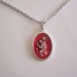 Oxidized Silver Plated and Red Enamel St. Christopher on a 24' Stainless Steel Necklace