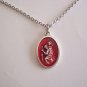 Oxidized Silver Plated and Red Enamel St. Christopher on a 24' Stainless Steel Necklace