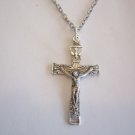 Oxidized Silver Plated Holy Spirit Crucifix on a 24" Stainless Steel Necklace