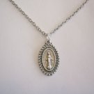 Oxidized Silver Plated Miraculous Medal on a 24"Stainless Steel Necklace Virgin Mary
