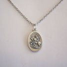 Oxidized Silver Plated St. George Holy Medal on a 24" Stainless Steel Necklace