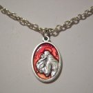 Silver Plated and RED Enamel Saint Anthony with Saint Francis on back 24" Necklace