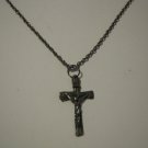 Antiqued Pewter Crucifix on a 24" Gunmetal Silver Plate Necklace