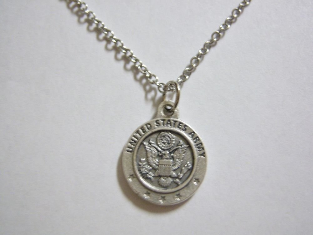 Oxidized Silver Plated Army & St. Christopher on a 24" Stainless Steel Necklace