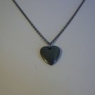 Hand Polished Hematite Heart Black on a 24" Gunmetal Necklace