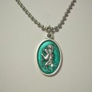 Enamel Silver Plated GREEN Saint Christopher 24" Stainless Steel Ball Chain Necklace