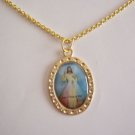 Gold Plated Colored Divine Mercy  Devotional Medal on a 24" Gold Plated Necklace