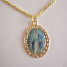 Gold Plated Colored Virgin Mary Devotional Medal on a 24" Gold Plated Necklace