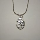 Silver Plated Om Aum Symbol on a 24" Bar & Ball Stainless Steel Necklace