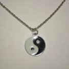 Silver Plated and Enamel Yin Yang Symbol on a 24" Stainless Steel Necklace ~ Balance