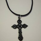 Large Black Cross on a 18"Suede Choker Necklace