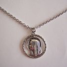 Oxidized Silver Plated Madonna Virgin Mary Medal on a 24" Stainless Steel Necklace