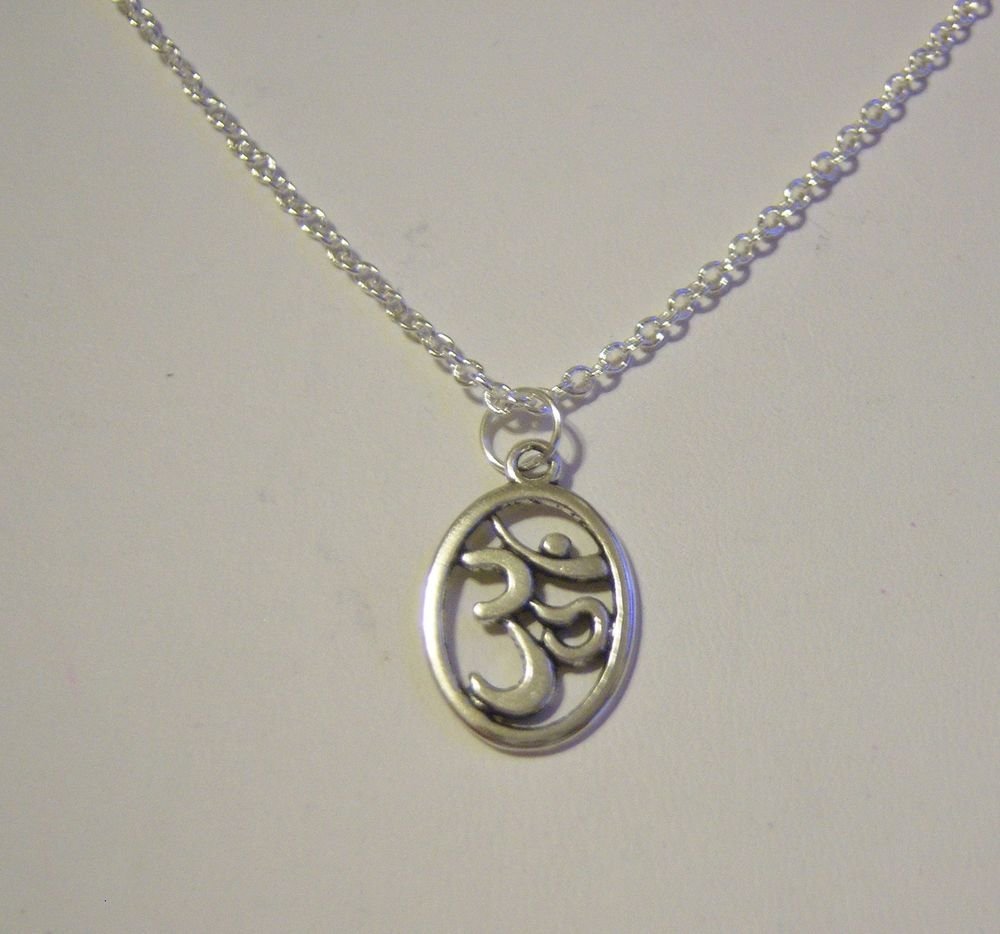 Silver Plated OM AUM Symbol on 24" Stainless Steel Necklace ~ BUDDHISM ~ HINDUISM ~ JAINISM ~ MANTRA