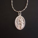 Oxidized Silver St. Christopher Medal on a 24" Bar and Ball Stainless Steel Necklace