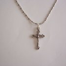 Small Silver Plated Crucifix on a 24" 1.5 mm Bar and Ball Stainless Steel Necklace