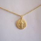 3/4" Gold Plated St. Benedict on a 24" Gold Plated Necklace Patron Saint of Students