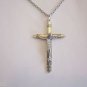Oxidized Silver Plated Large Lined Crucifix on a 24" Stainless Steel Necklace