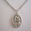 Oxidized Saint Christopher / Guardian Angel  on a 24" Stainless Steel Necklace