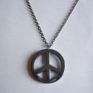 A Beautiful Large Hematite Peace Sign Symbol  on a 24" Gunmetal Necklace