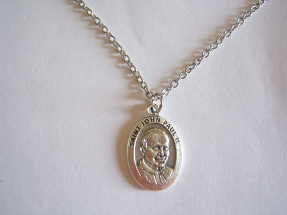 Saint John Paul II Holy Medal  on a 24" Stainless Steel Necklace
