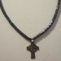 Sm. Antiqued Pewter Celtic Cross 18" Hematite Necklace