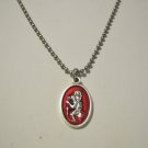 Silver Plated Saint Christopher  RED Enamel 30"Stainless Steel Ball Chain Necklace