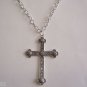 Large Detailed Oxidized Silver Plated Cross on a 24" 6 x 8 Silver Plated Necklace