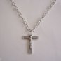 Silver Plated Embossed Bordered Crucifix on a 24" 6 x 8 Silver Plated Necklace