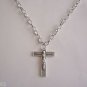 Silver Plated Embossed Bordered Crucifix on a 24" 6 x 8 Silver Plated Necklace