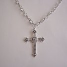 2" Silver Plated Papal Cross on a 24" 6 mm x 8 mm Silver Plated Necklace