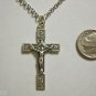 Oxidized Silver Plated Crucifix outlined w/ Roses on a 24" Stainless Steel Necklace