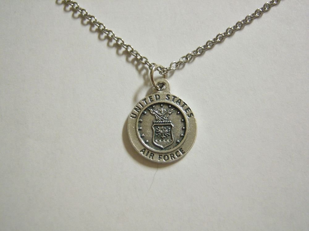 Oxidized Silver Plated Air Force & St. Christopher on a 24" Stainless Steel Necklace