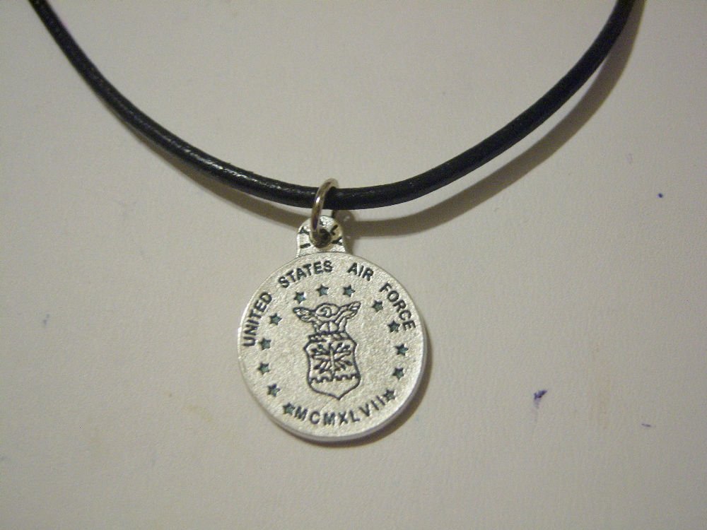 US Air Force  St. Christopher 18" Black Leather Necklace