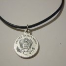 US  ARMY / St. Christopher on a 18" Black Leather Necklace