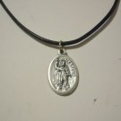 St. Expedite Medal on a 18" Genuine Black Leather Necklace
