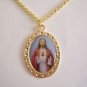 Gold Plated Colored Sacred Heart Devotional Medal on a 24" Gold Plated Necklace