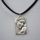 Virgin Mary and Baby Jesus Pendant on an 18" Black Suede Choker or Necklace 5 lengths