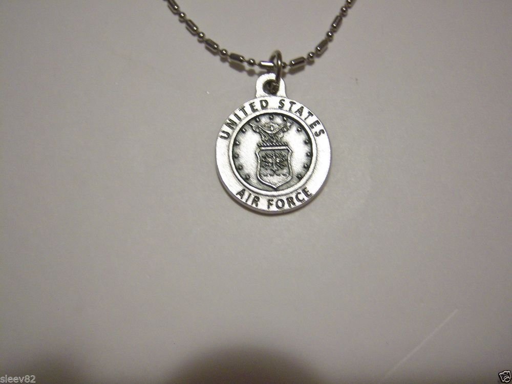 Oxidized Air Force & St. Christopher on a 24" Bar and Ball Stainless Steel Necklace