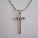 Ox Silver Plated Holy Spirit Cross on a 24" Bar and Ball Stainless Steel Necklace
