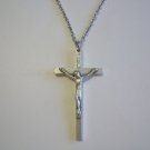 2" Oxidized Silver Plated Crucifix on a24" Stainless Steel Necklace