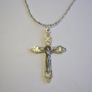 Detailed Silver Plated Crucifix on a 24" Bar and Ball Stainless Steel Necklace