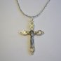 Detailed Silver Plated Crucifix on a 24" Bar and Ball Stainless Steel Necklace