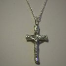 Pewter Log Crucifix on a 24" Stainless Steel Necklace ~ Will NOT tarnish or rust