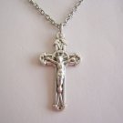 Oxidized Silver Plated Rounded Crucifix on a 24" Stainless Steel Necklace