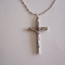 Oxidized Silver Plated Log Crucifix  on a 24" Stainless Steel Bar and Ball Necklace