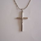 Simple Silver Plated Crucifix on a24" 1.5 mm Bar and Ball Stainless Steel Necklace