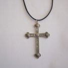 Antiqued Silver Plated Large Gothic Cross on an 18" Black Suede Choker / Necklace